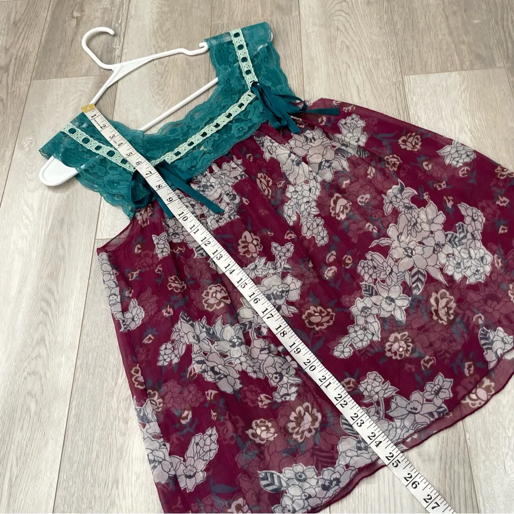 Free People Top silk floral ribbon sleeveless womens Purple (small) fairy grunge - Image 7