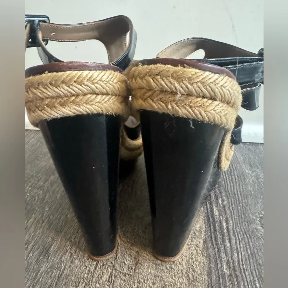 Christian Louboutin Bilbao Black Patent Leather Strap Wedge Sole Sandals 41 9 - Image 5