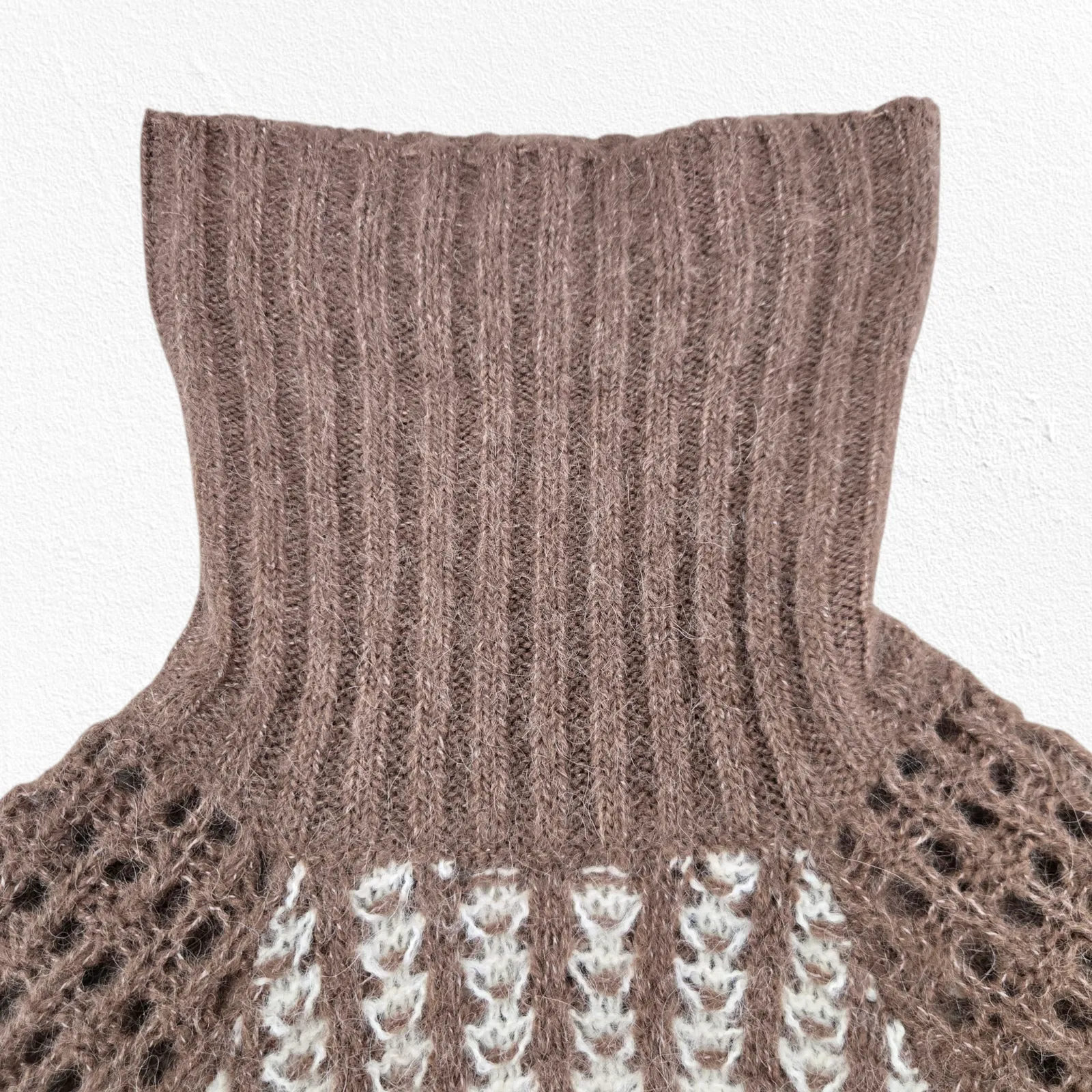 byTiMo Brown Cream Alpaca Blend Knit Turtleneck Maxi Sweater Dress Size Small - Image 7