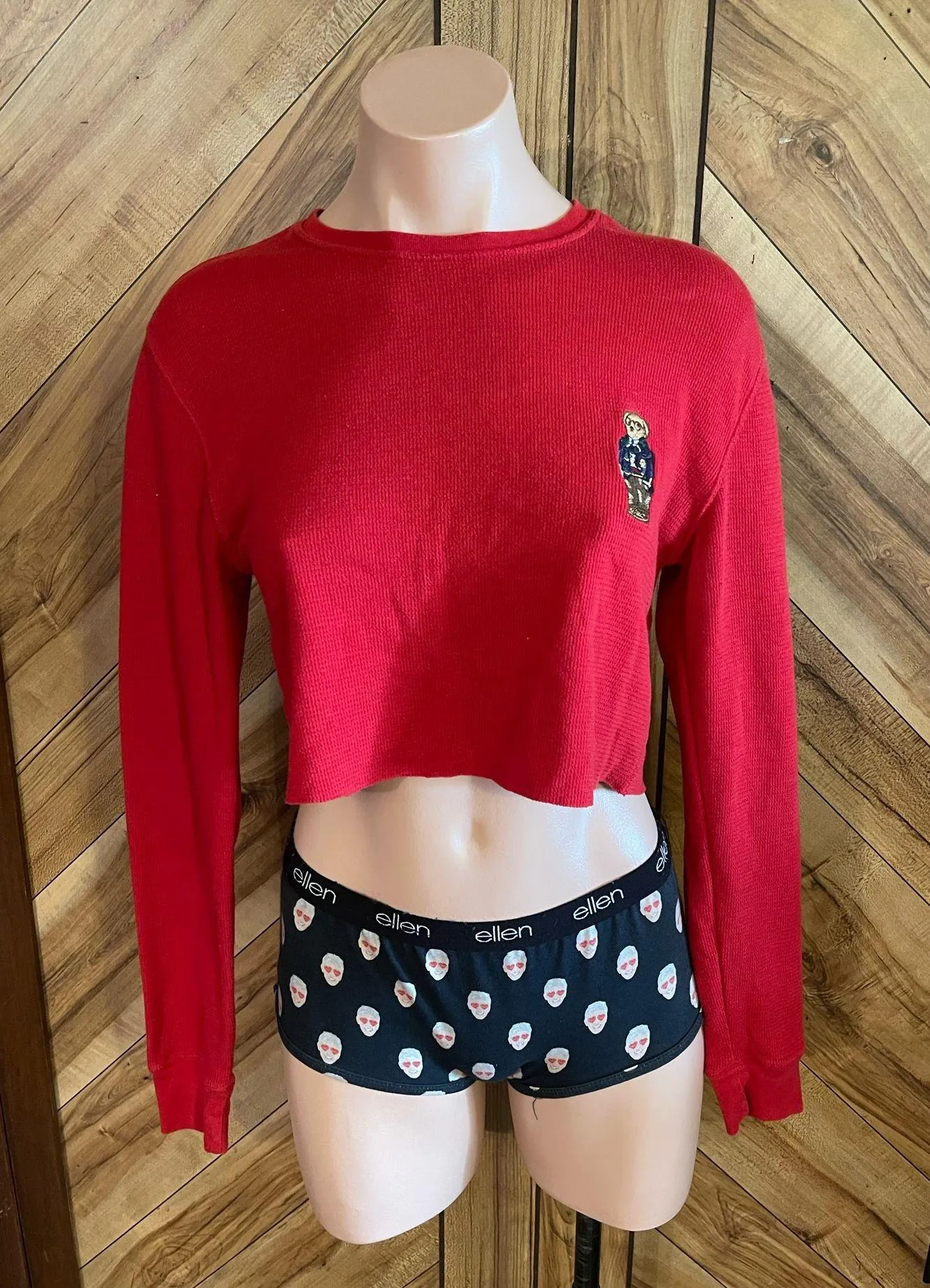 Polo Ralph Lauren Sleepwear Medium Red Waffle Knit Embroidered Bear Shirt - Image 2