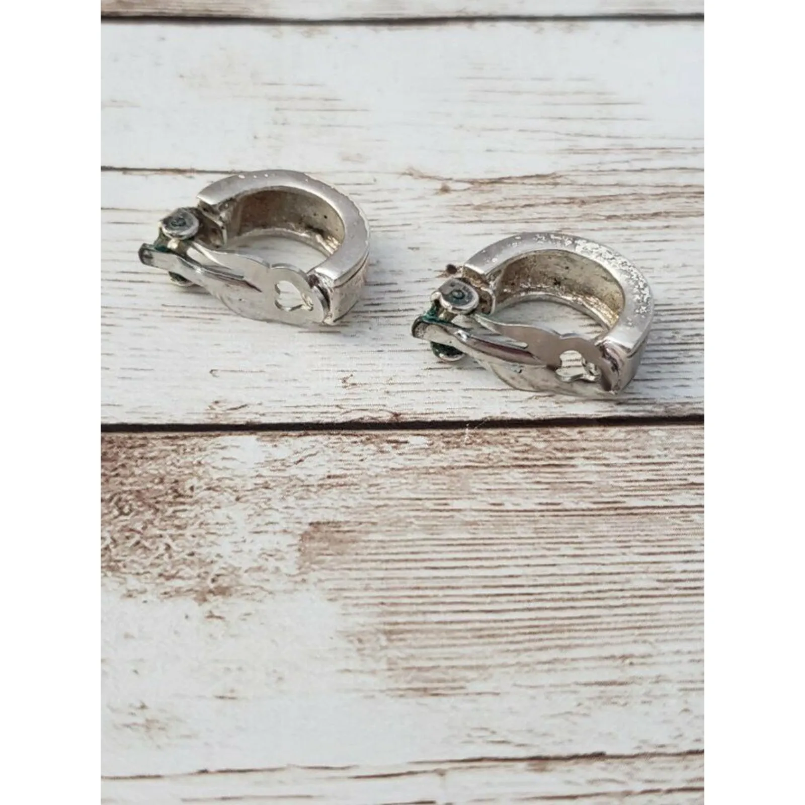 Vintage Clip On Earrings Mismatched Half Hoops - Image 3