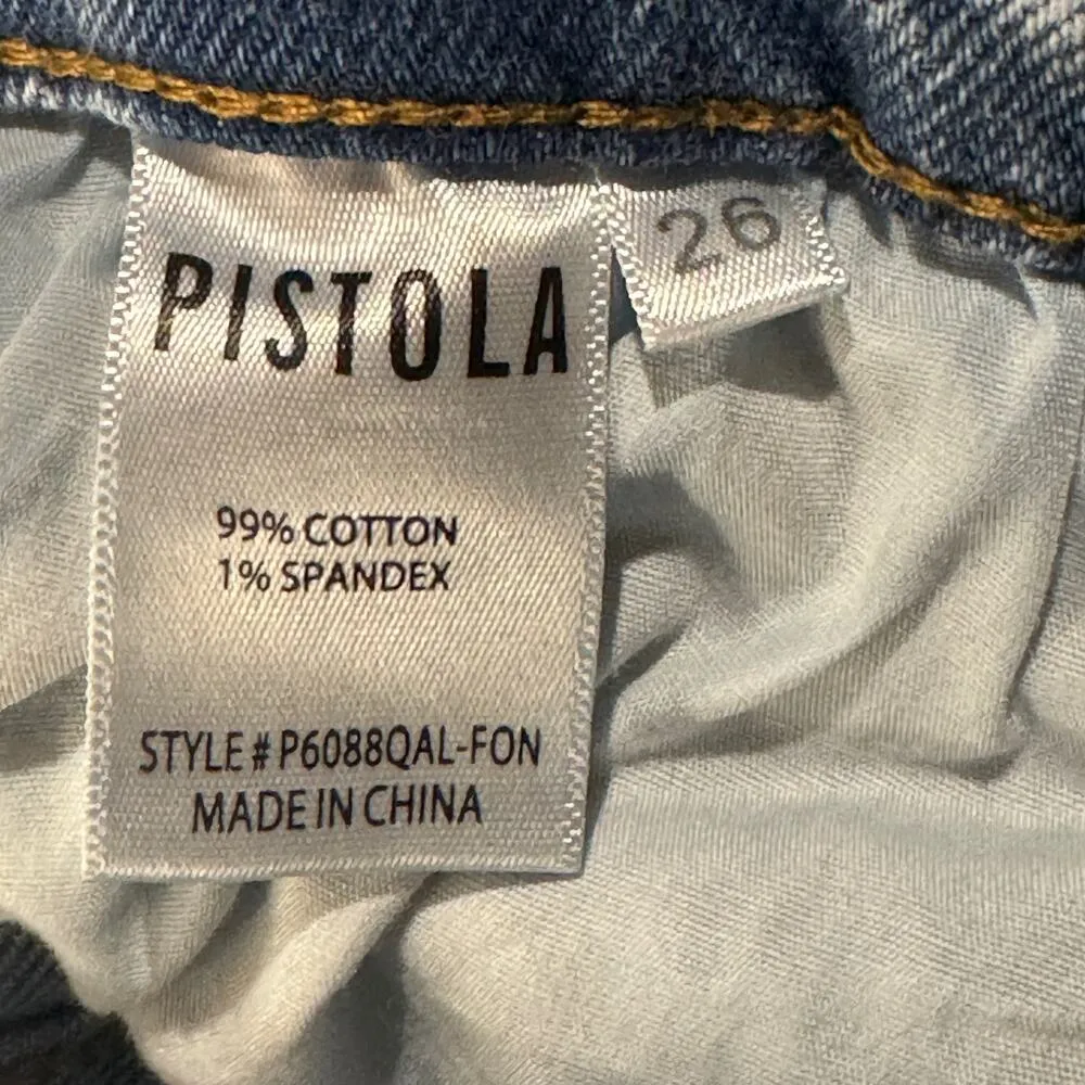 Pistola SZ 26 Jeans Distressed Frayed Hems Mid-Rise Light Wash Whiskered Blue - Image 10