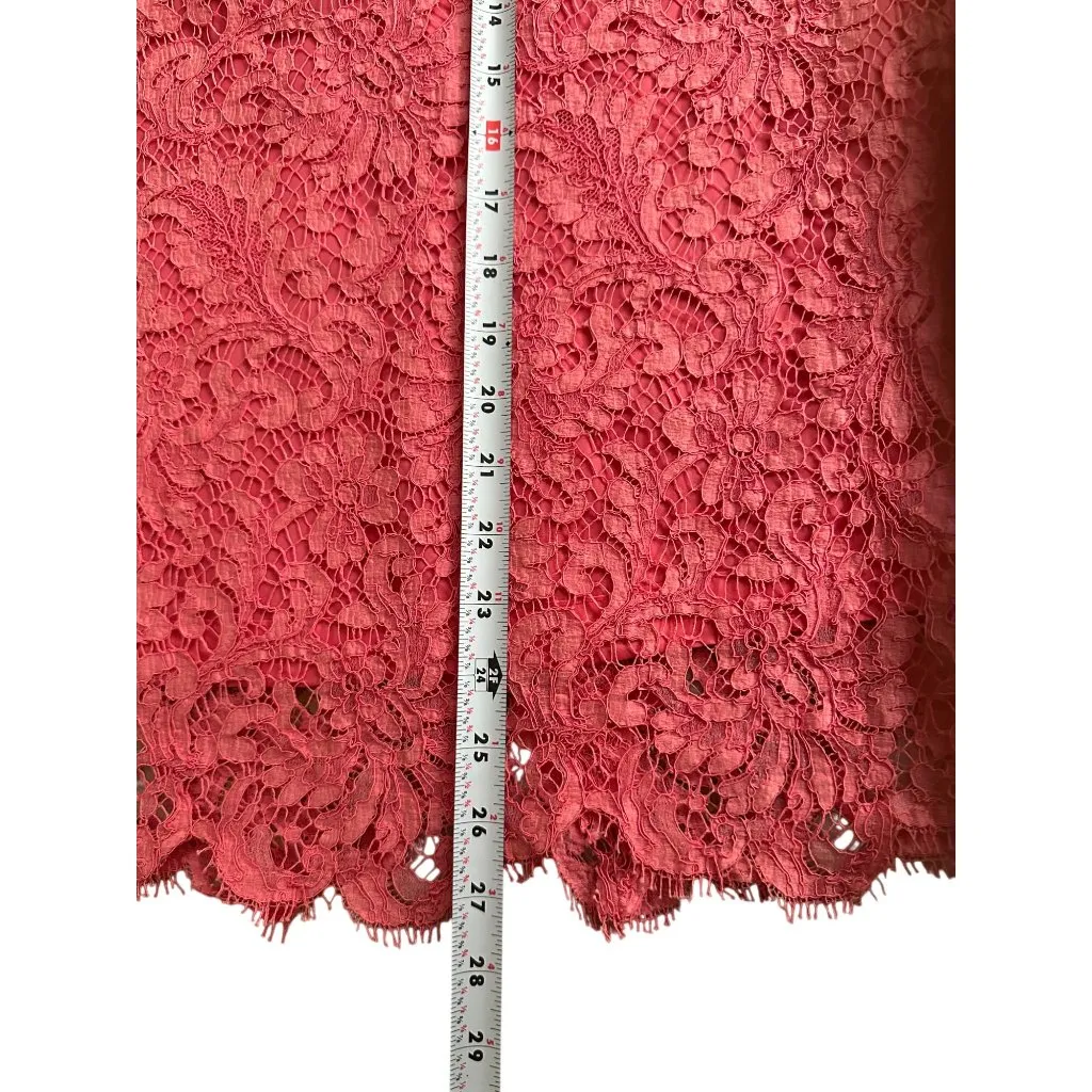 OSCAR DE LA RENTA Coral Pink Lace Scalloped Skirt Size 12 - Image 9