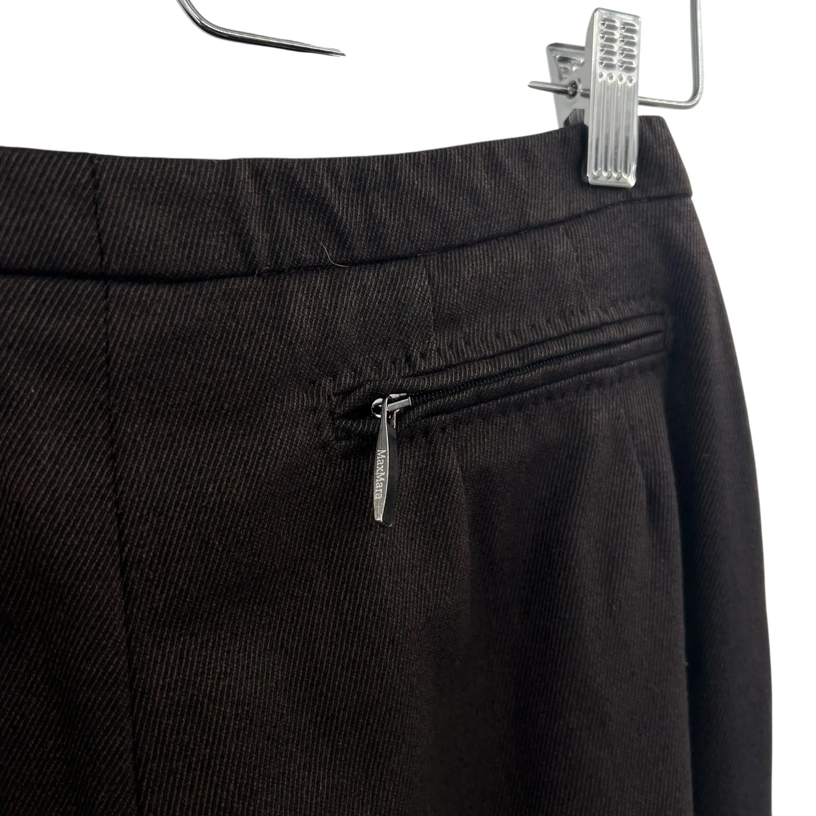 MaxMara Trouser Dress Pants Wool Back Zip Pockets Brown Size US 4 - Image 9