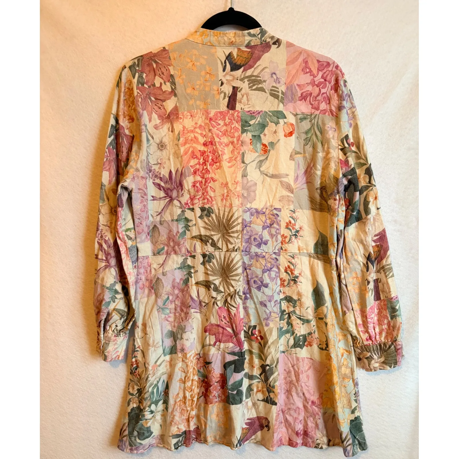 ZARA Patchwork Floral Print Long Sleeve Button Up Tunic Mini Dress XL - Image 2