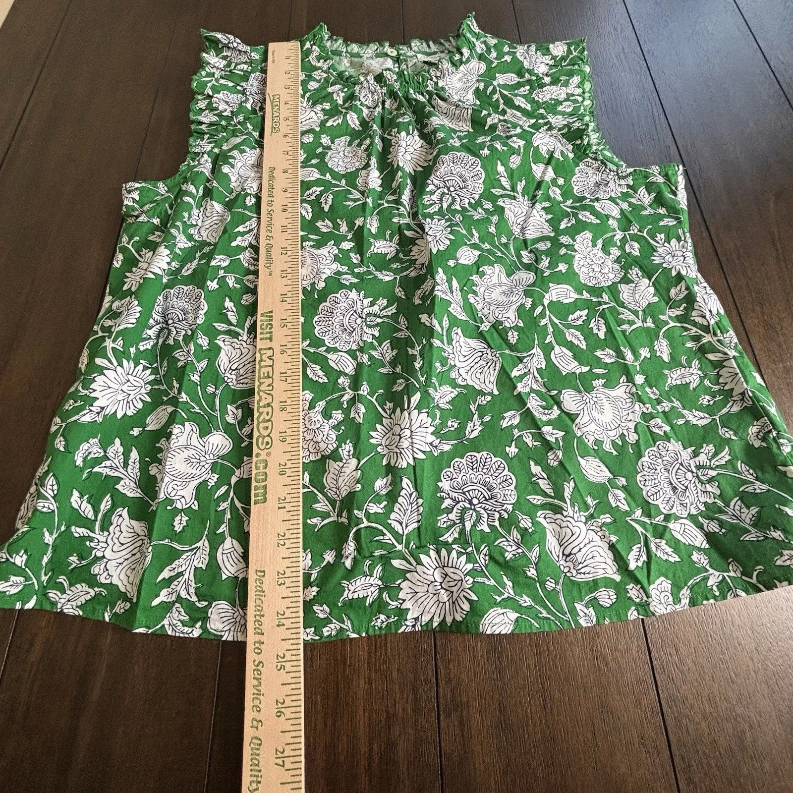 J. Crew Shirt Womens XL Green Blue Floral Ruffle Cap Sleeve Ruffle Neck NEW! - Image 4