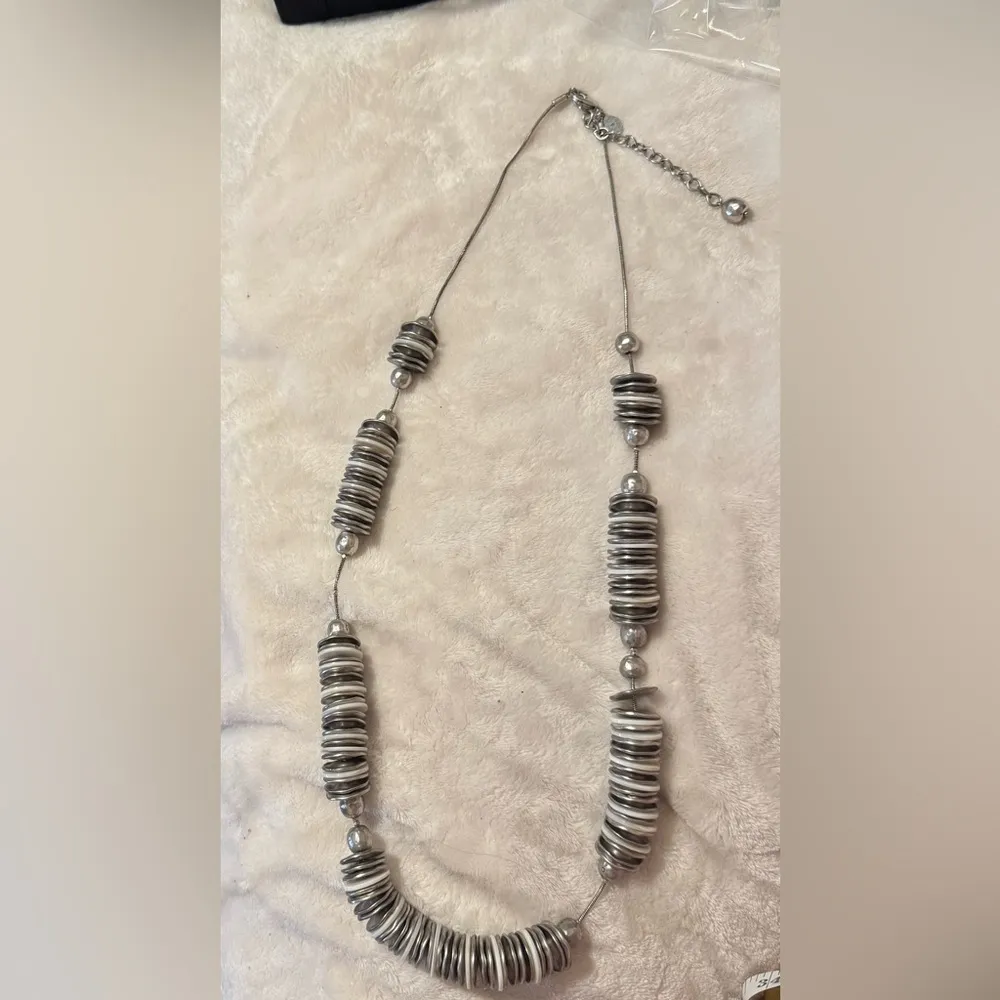 Chico’s Necklace Silver And White Disc & Silver Beads. Long Chunky 34”+ Length - Image 4