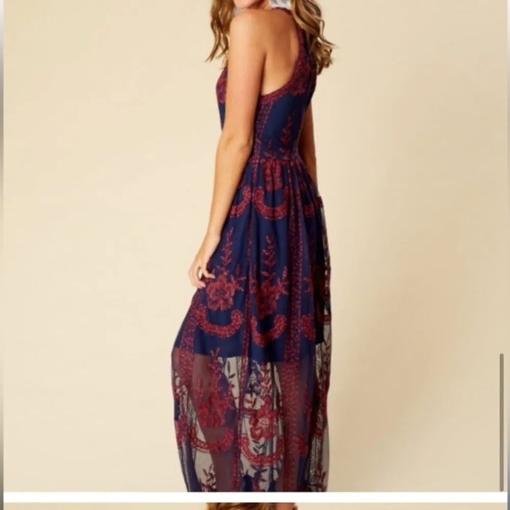 Altar'd State  Women's Embroidered Navy/Red lace Maxi Small - Image 3