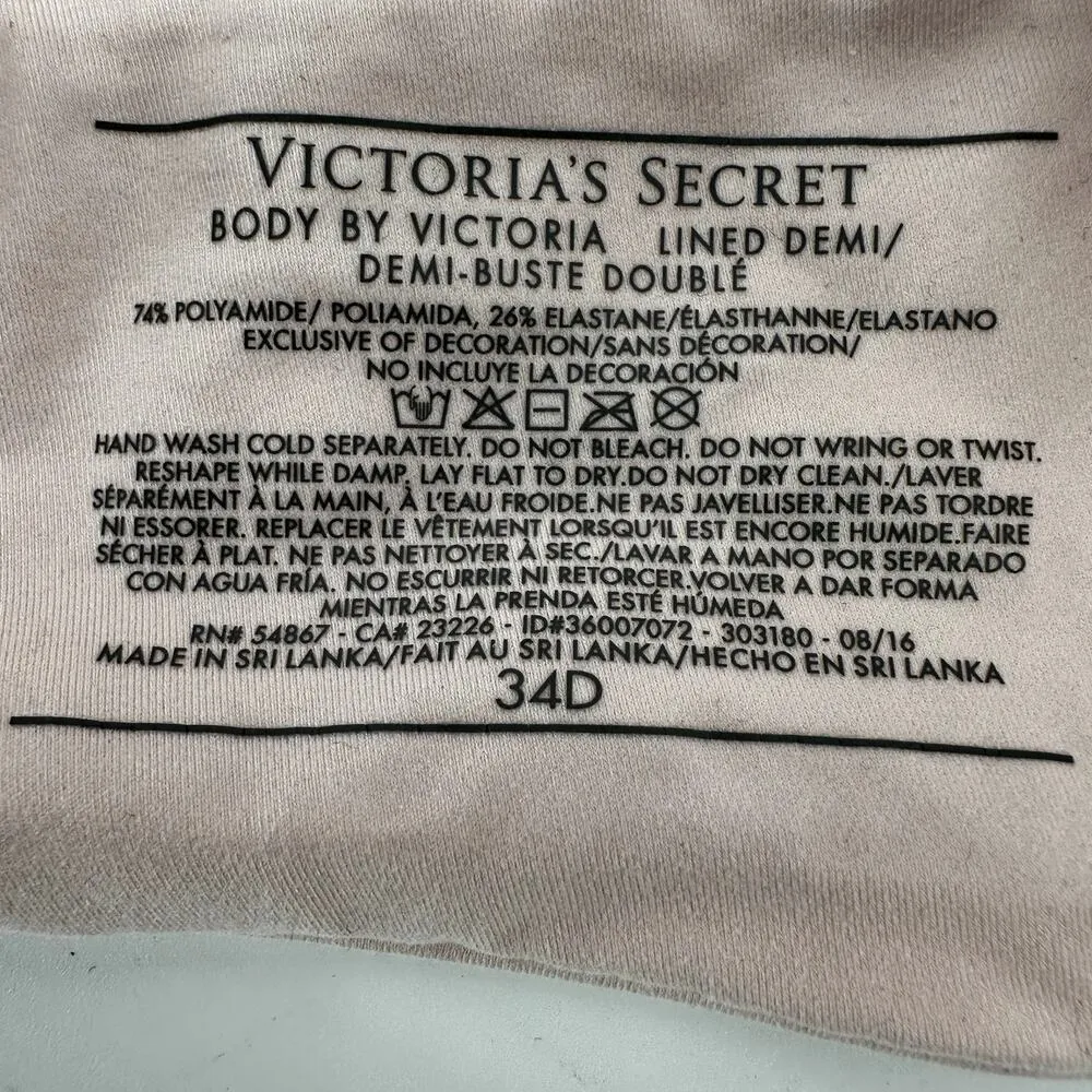 Victoria's Secret Lined Demi Bra Underwired Padded Bow Comfort Light Pink 34D - Image 2