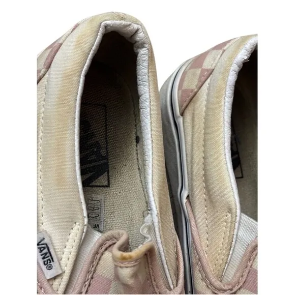 Vans Classic Slip‎ On Shoes Women's Size 7 Pink Check Checkerboard Grunge - Image 3
