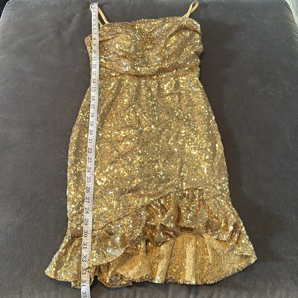 Women’s Gold Sequined Short Homecoming Dress Ruffle Hem Corset Back Size 4 NWOT - Image 8