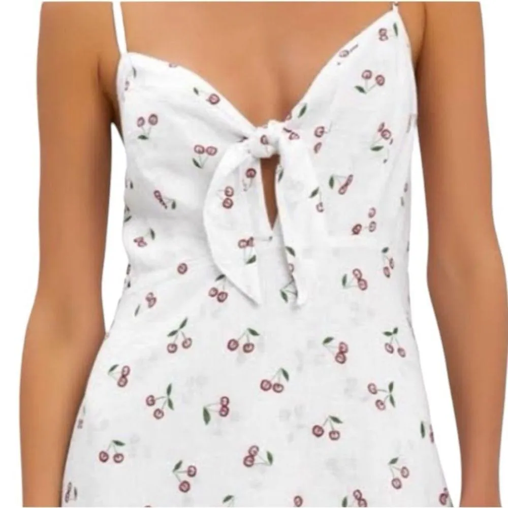 Rails Linen Tie-Front August Sun Dress in White & Red Cherries Print Size Medium - Image 7