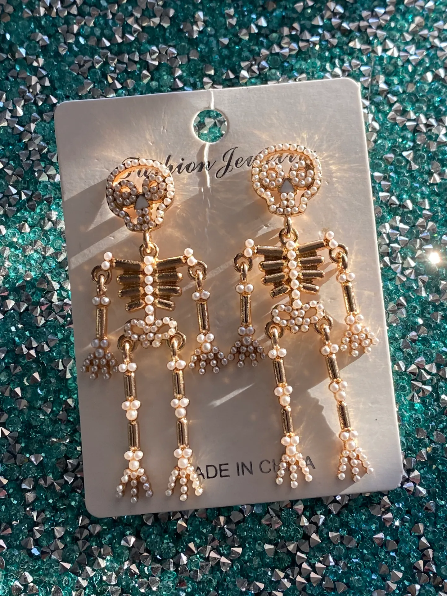 New Halloween Skeleton Fashion Earrings Gold - Image 4