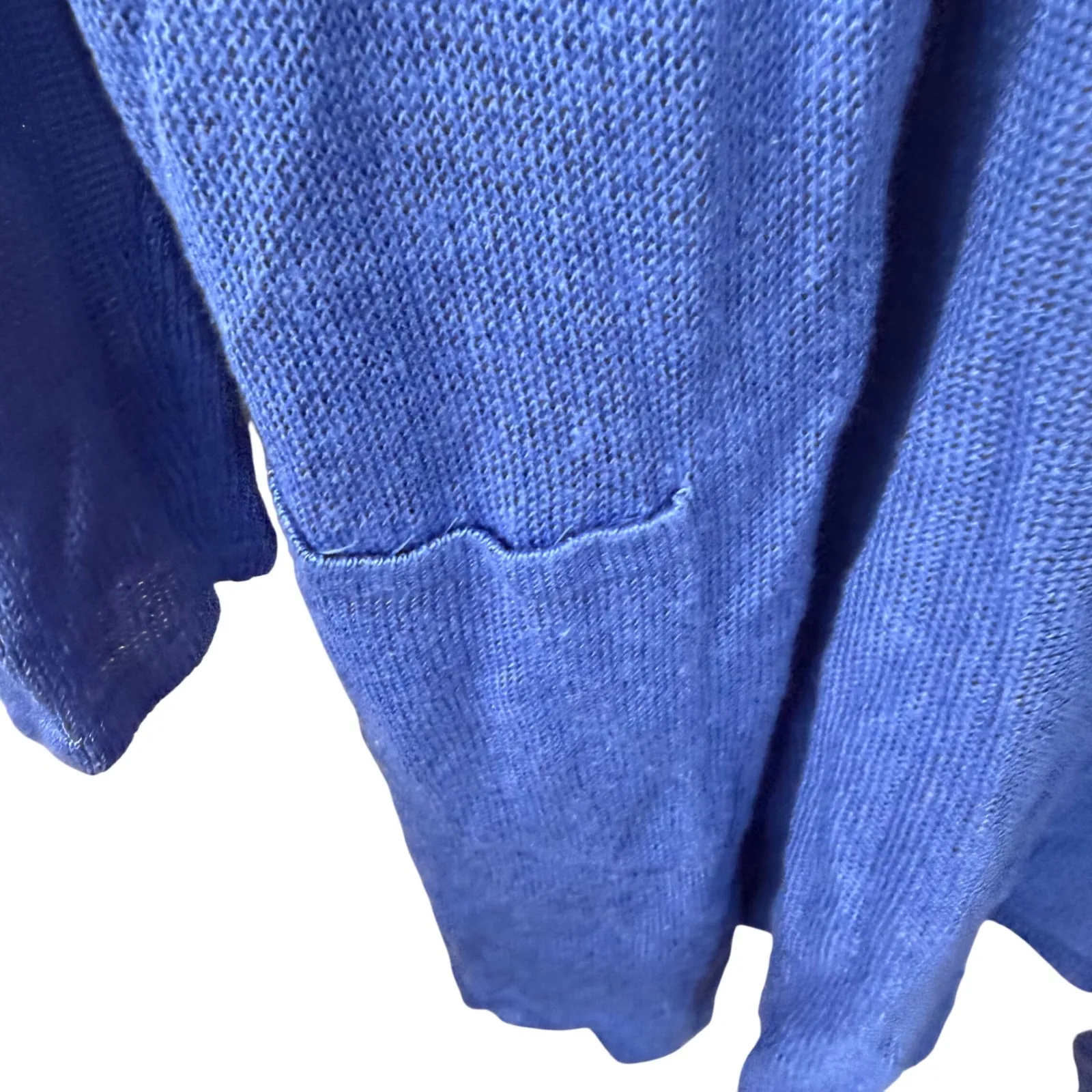 J Jill Petite M Linen Blend Knit Open Front Long Cardigan Sweater‎ Ocean Blue Size M - Image 4