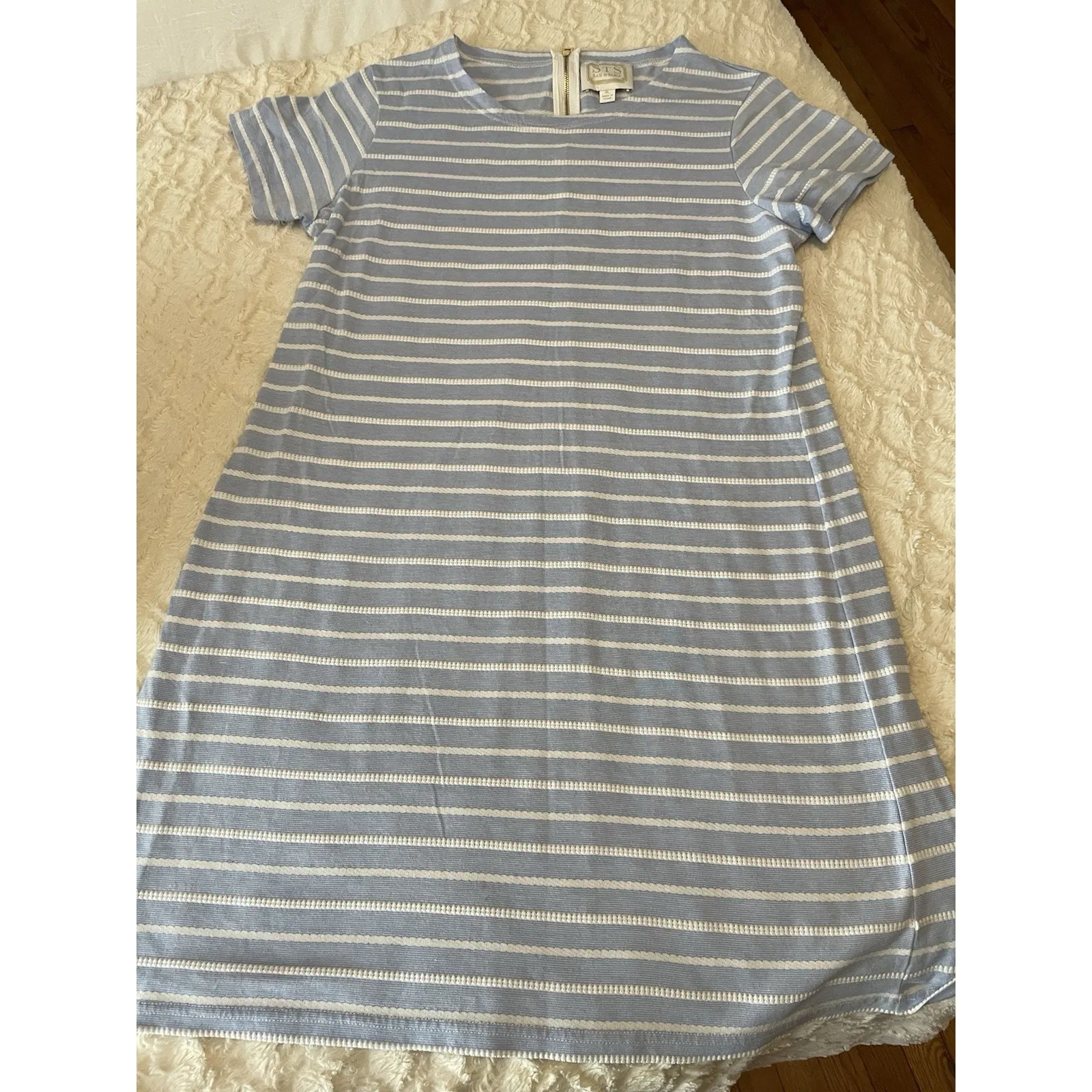 Sail To Sable XL Light Blue White Striped Shortsleeved Knee Length Dress - Image 2