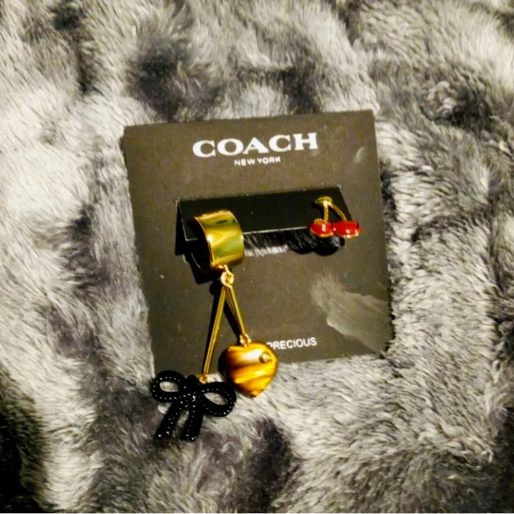 NWT Coach Earrings Bow Tie And Cherry Gold/black/pink $95 - Image 3