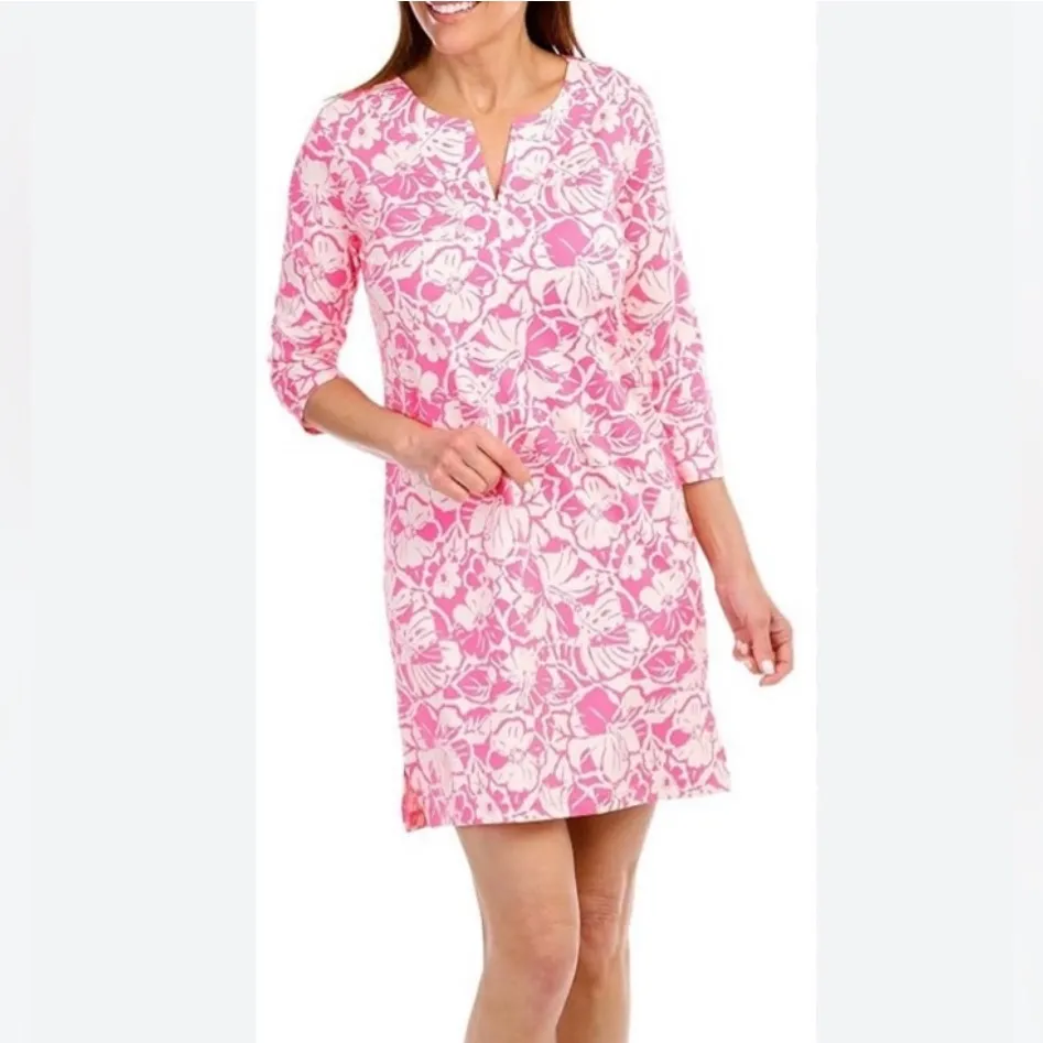 Stella Parker Collection 3/4 Sleeve Notch Neck Pink Floral Print Dress NWT - Image 2