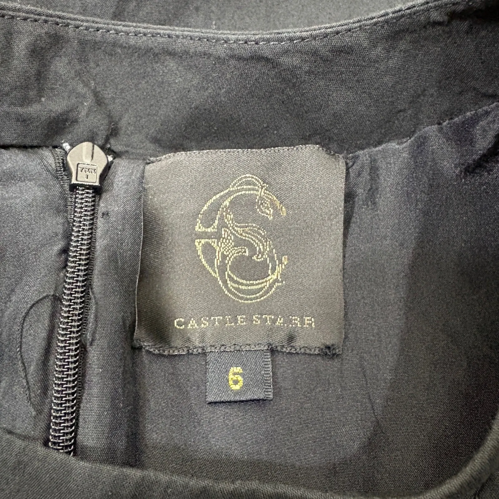 Castle Starr Black Cotton Silk Mini Dress Ruffle Flower Detail Goth Alt Size 6 - Image 5