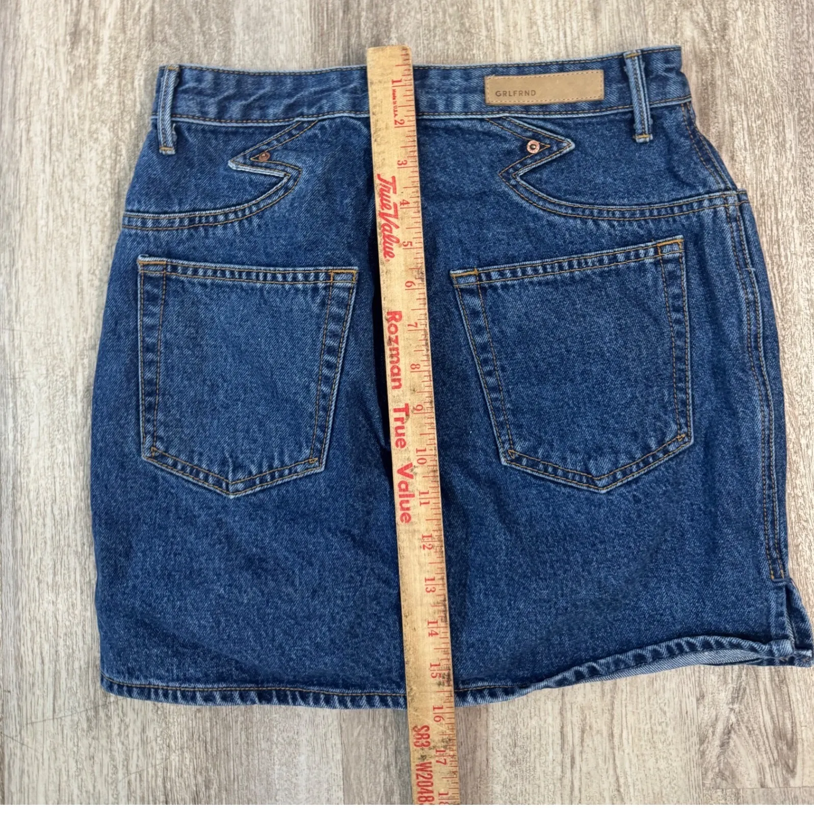 GRLFRND Odette denim mini skirt  color Call It Love Size 26 A Line High Waisted - Image 7