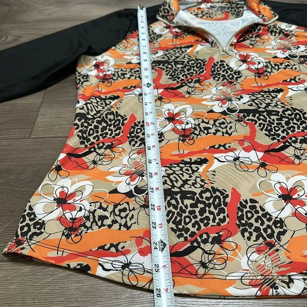 Bermuda Sands 1/4 Zip Golf Pullover Long Sleeve Orange Black Print Size‎ Large - Image 10