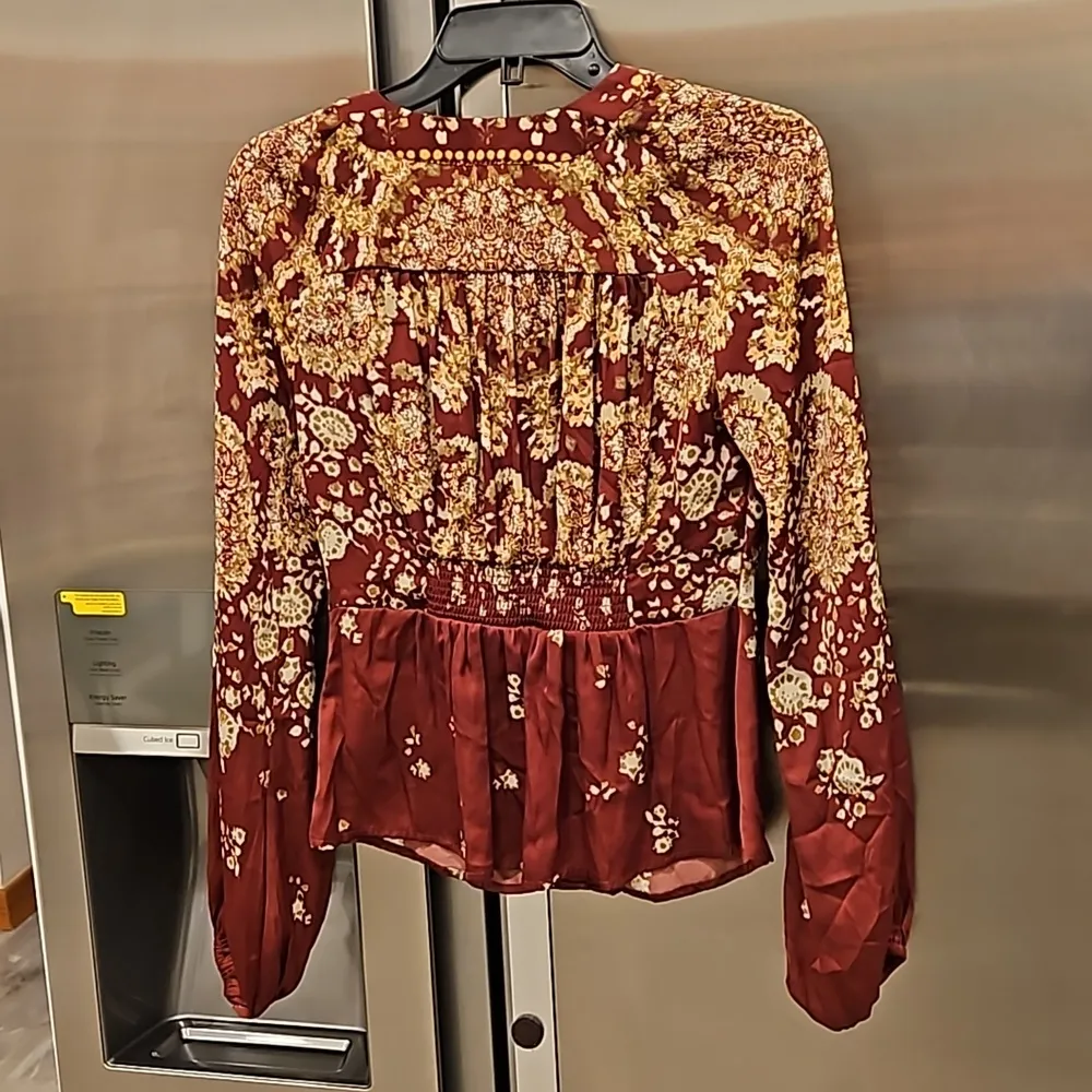 💕FREE PEOPLE💕 Run Free Tunic~ Satin Chocolate Combo Print XS NWT - Image 13