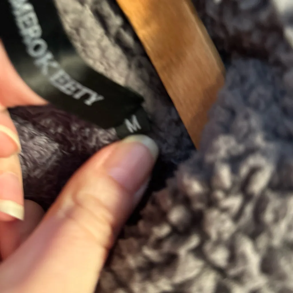 Merokeety Women’s Retro Deep Pile Teddy Bear Sherpa Fleece Jacket, Gray Sz Med - Image 3