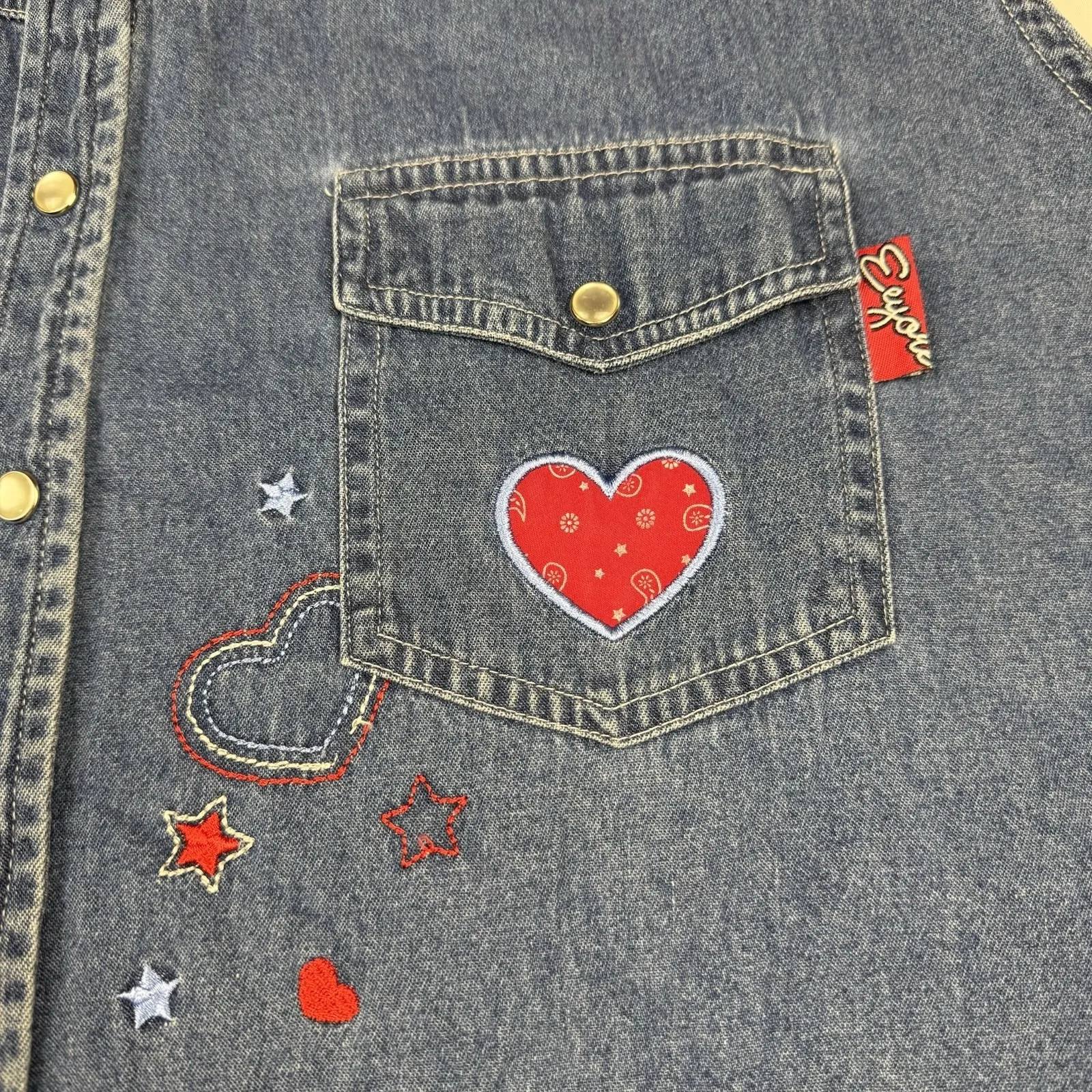 Vintage Disney Denim Vest Shirt Women's 22W/24W Jerry‎ Leigh Eeyore Pearl Snap - Image 4