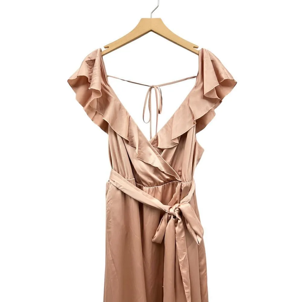 Show Me Your Mumu Samantha Ruffle Wrap in Rose Gold Luxe Satin size 2X - Image 6