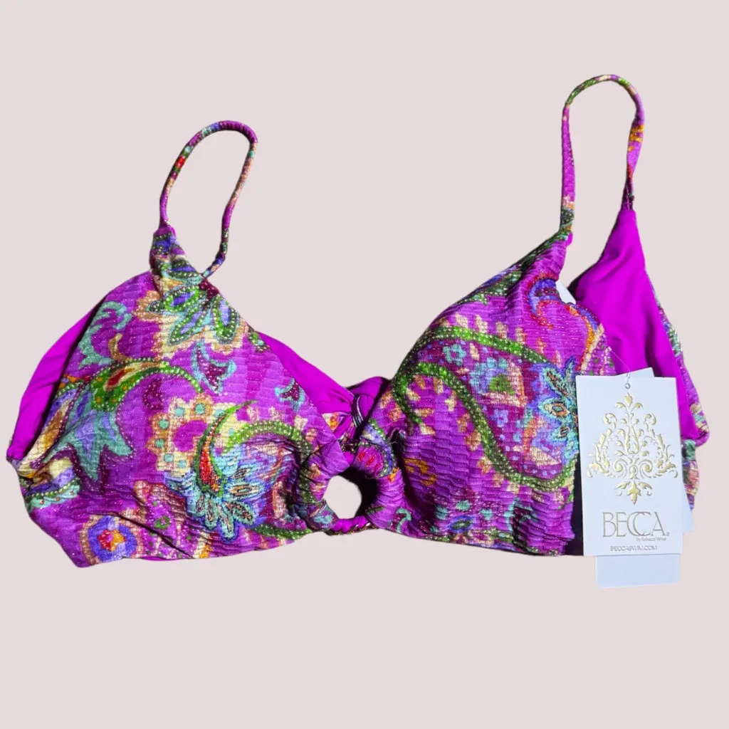 NWT BECCA Polynesia Adjustable, Tie Back, Bralette Bikini Top - Large - Image 4
