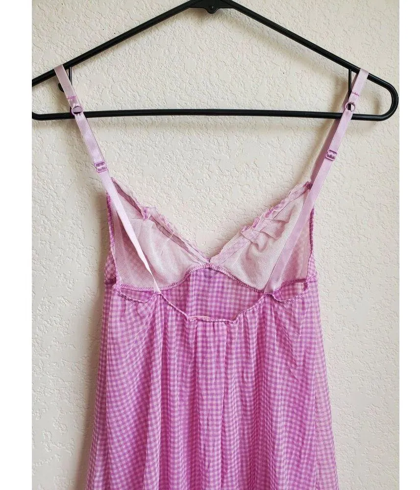 Victoria's Secret Babydoll Women Medium Bow Slip Semi Sheer Cami Pink Silky Trim - Image 7