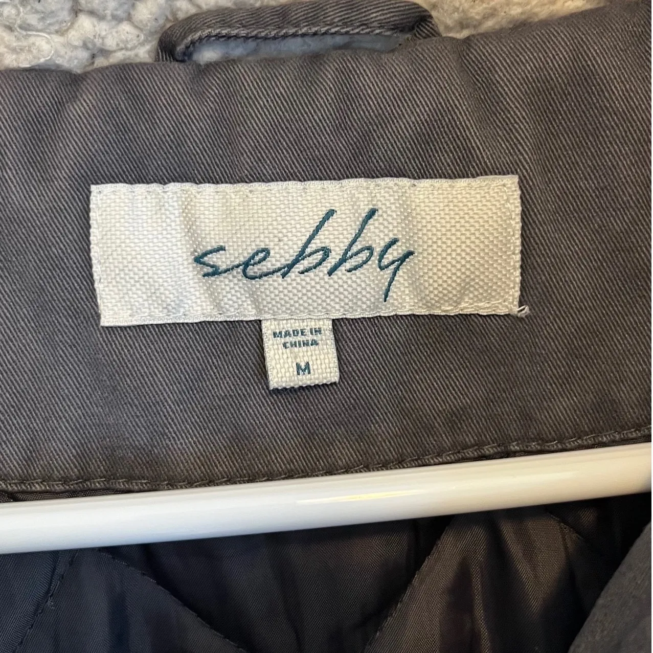 Sebby Grey Sherpa Lined Hooded Utility Jacket Womens Medium Drawstring Waist - Image 9