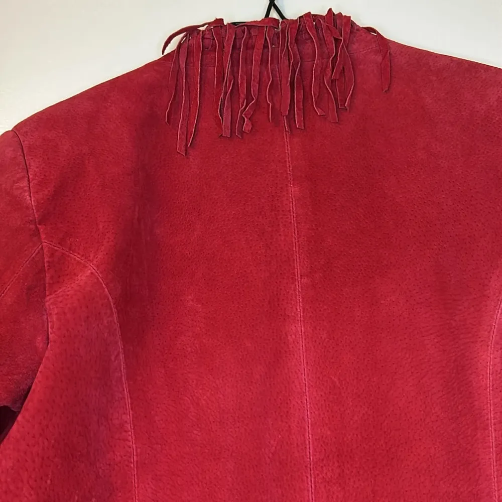 Dialogue Red Fringe Leather Long Sleeve Jacket - Image 10