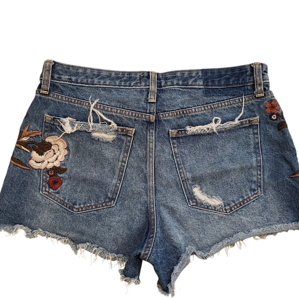 Abercrombie & Fitch Embroidered Boho Annie High Rise Jeans Shorts 31 - Image 12