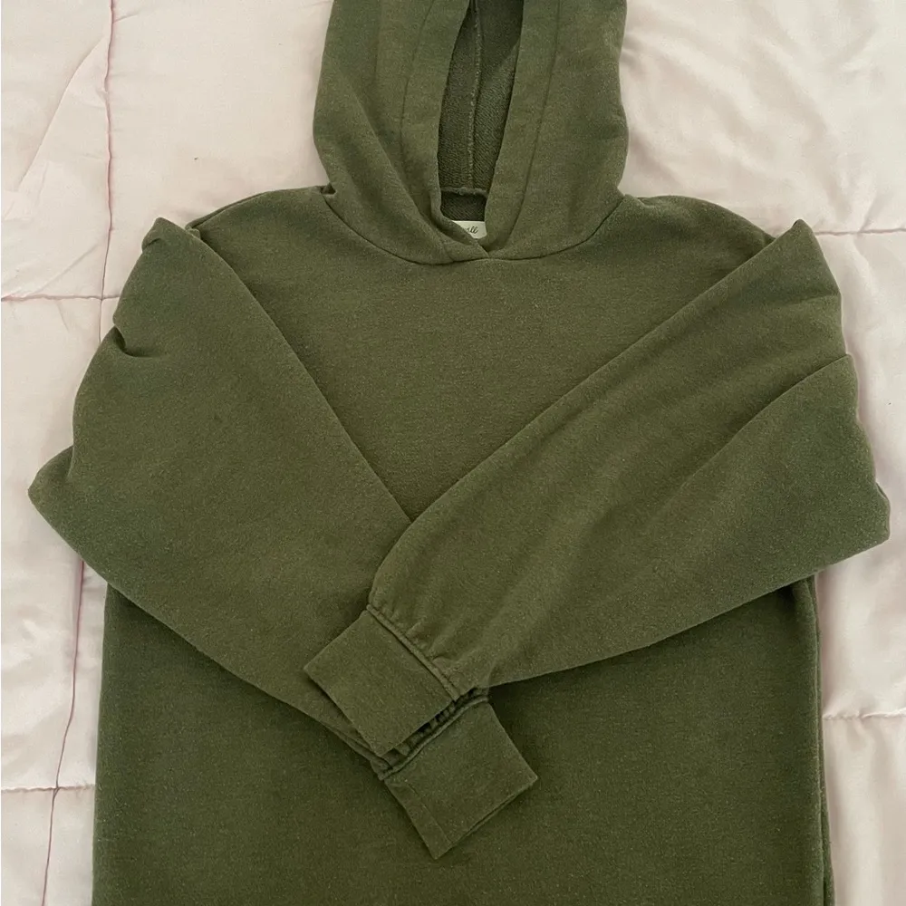 Madewell olive green pleat balloon sleeves cotton hoodie sweatshirt, size XS - Image 8