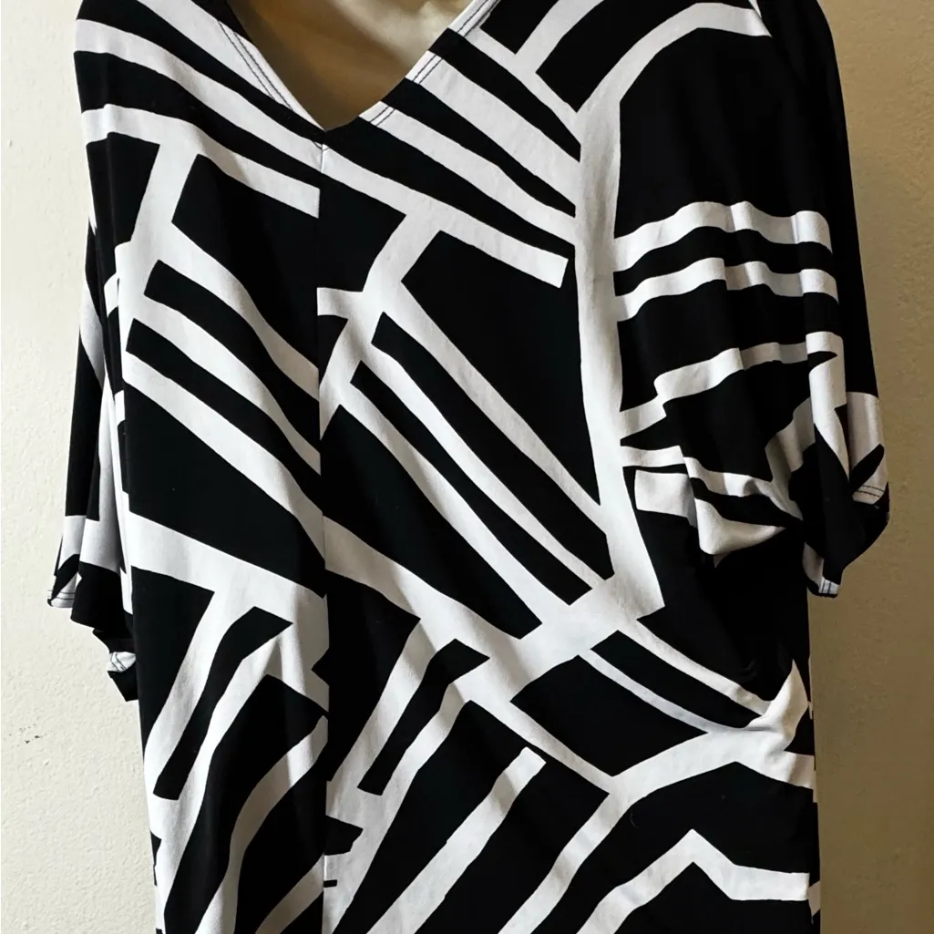 CLARA SUNWOO Black and White Abstract Geometric Short Sleeve Top Sz L LN Size M - Image 2