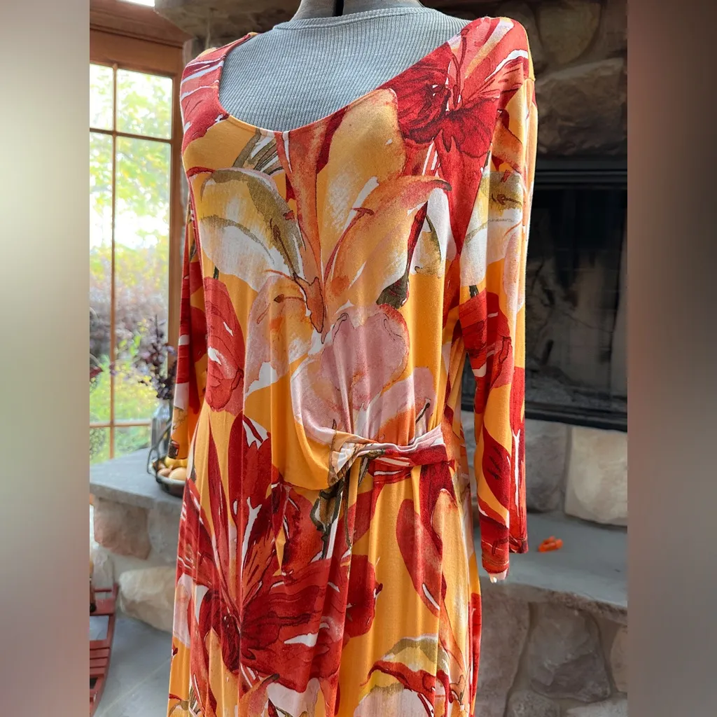 Soft Surroundings Womens Elia
Maxi Dress Orange Floral Colorful 3/4 Sleeves - Image 3