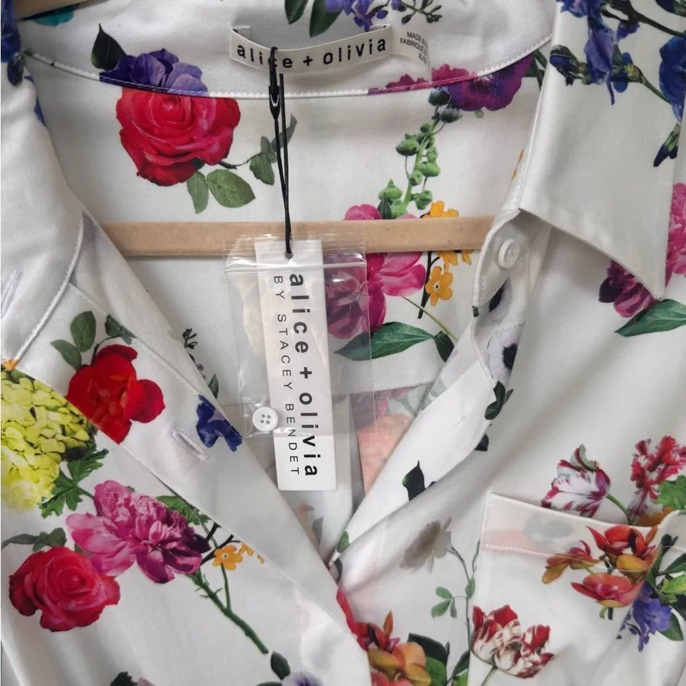 Alice + Olivia Tanika Button Front Maxi Shirt Dress White Euphoria Bloom NWT XL - Image 6