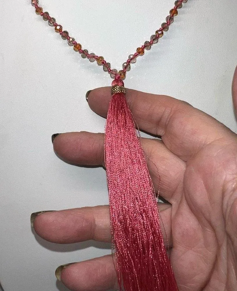 Boho Faceted Beaded Tassel Necklace - Image 5