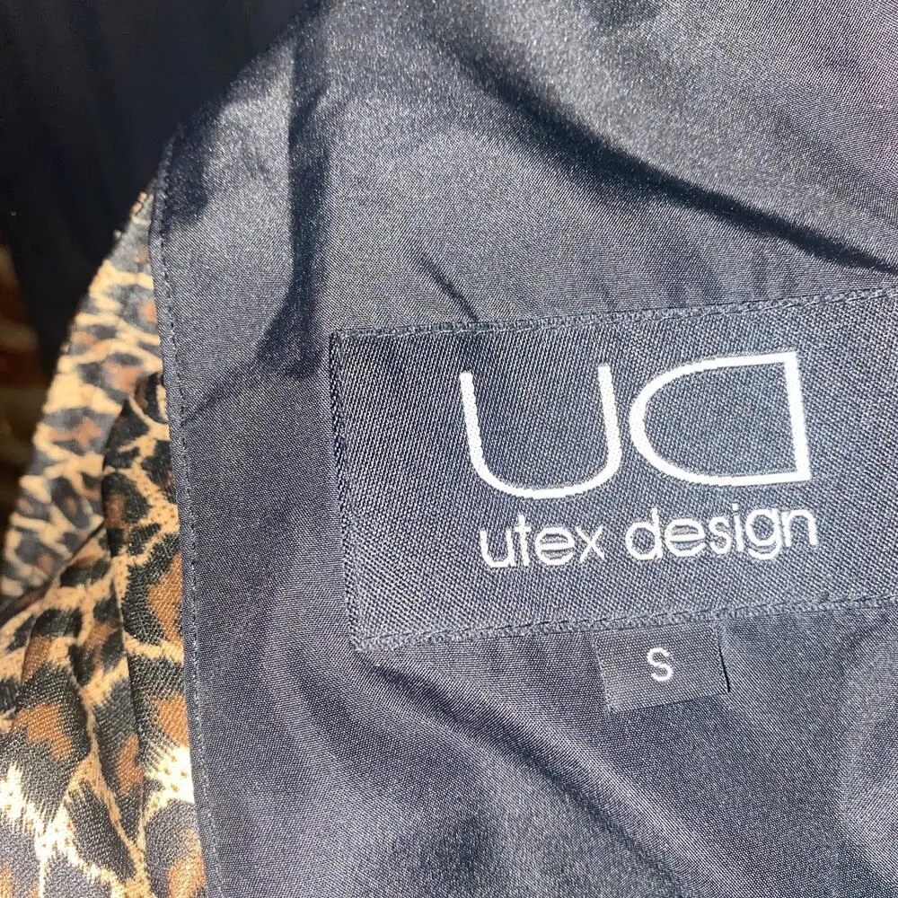 Utex Designs Black Button Down Trench Coat Women's Size Small Leopard Interior - Image 7