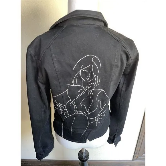 WHITE HOUSE BLACK‎ MARKET 35th Anniversary Embroidered Moto Jacket Black Size 4 - Image 3