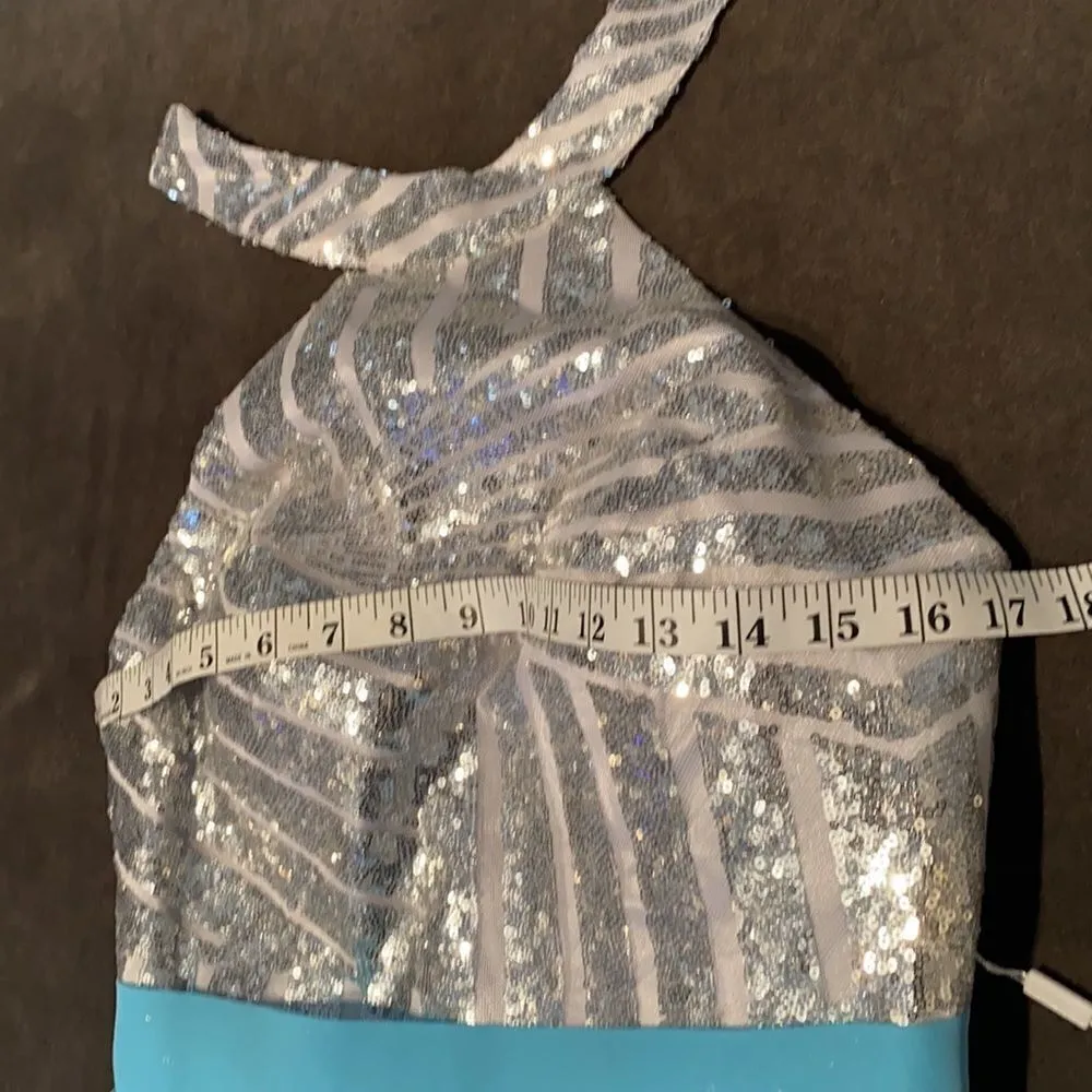 Women’s Halter Neck Silver Sequined Short Prom Party Dress NWT 6 Blue - Image 8