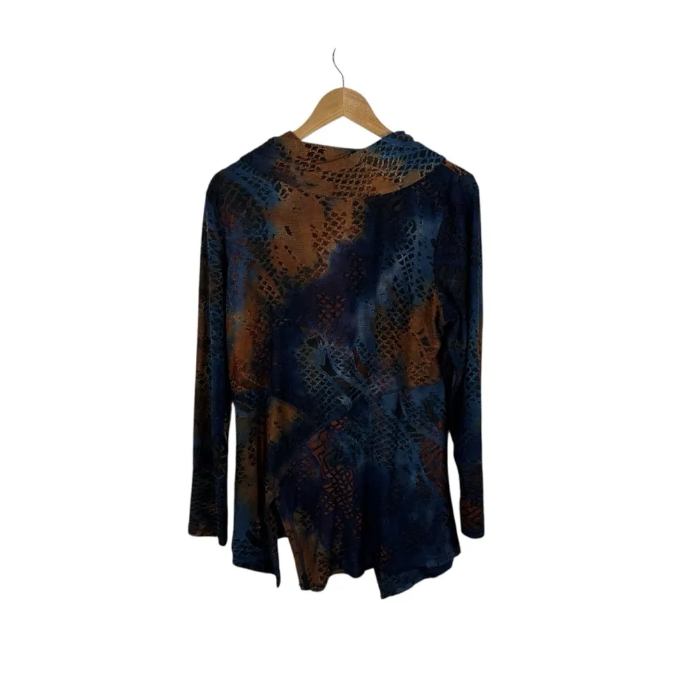 Fleur de Lis Cowl Neck Abstract Print Tunic Top Size Large Blue - Image 10