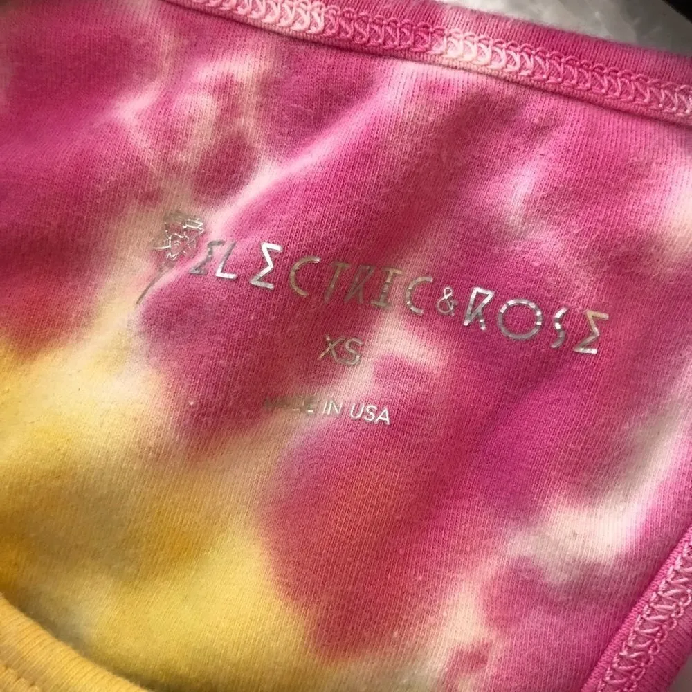 Electric & Rose Sports Bra Crop Top Racerback Tie Dye Colorful Pink Yellow XS - Image 3