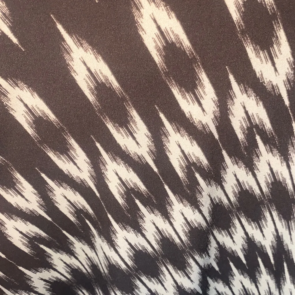 Chico’s Tan & Brown Wispy Design Round Neck Flowy Quarter Sleeve Tunic Blouse - Image 4