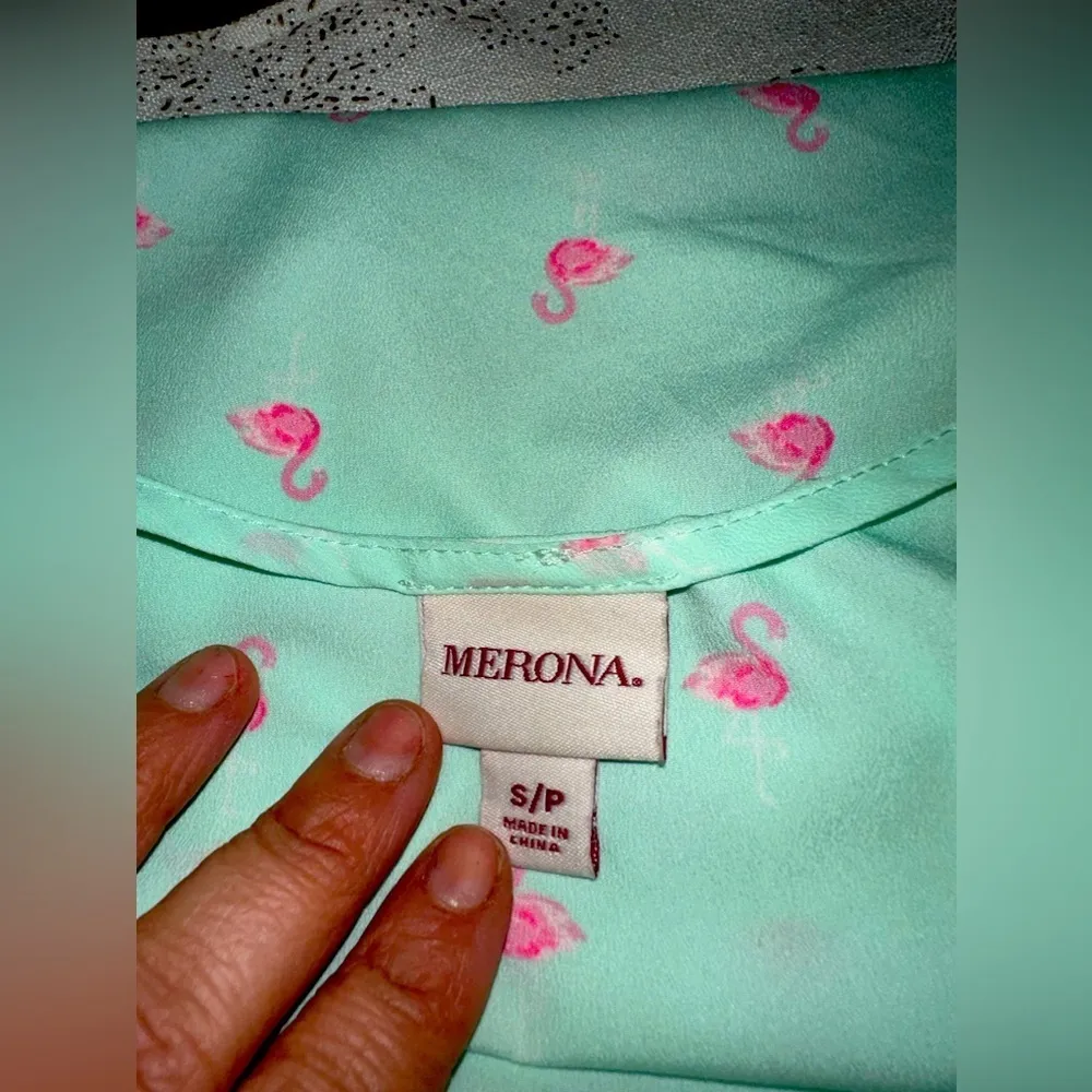 EUC MERONA MINT FLAMINGOS SPAGHETTI TANK TOP size S/p - Image 6