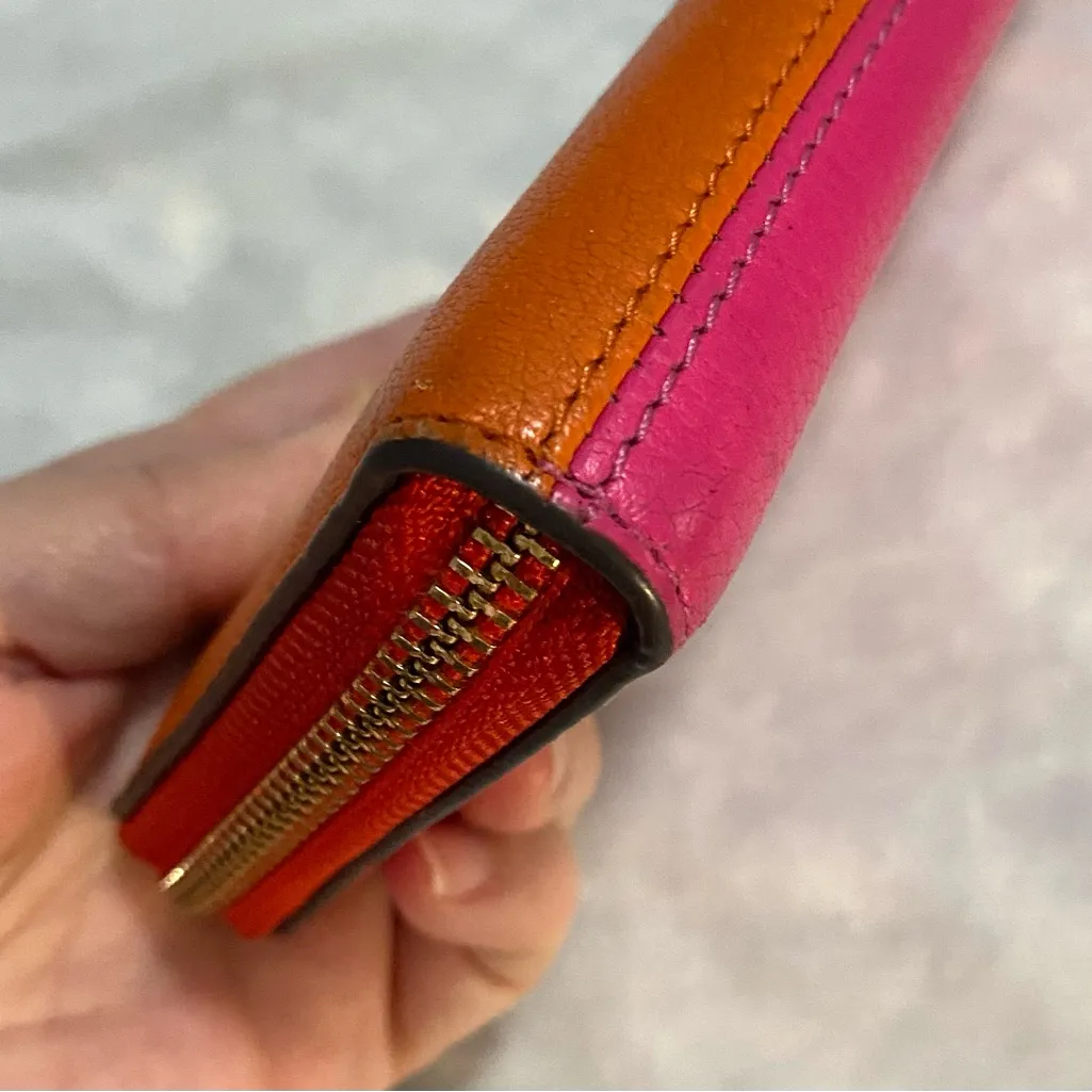 Tory Burch Perry Colorblock Fuchsia, Orange & Red Leather Wallet Vintage EUC - Image 9