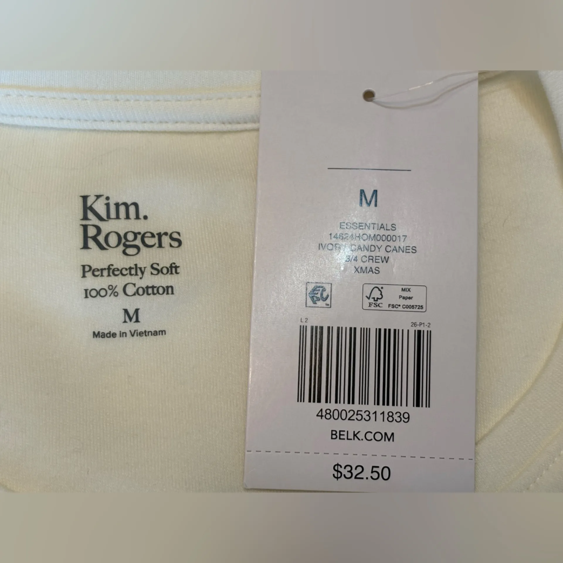 Kim Rogers Cream Long Sleeve Tee with Candy Cane Design - Image 5