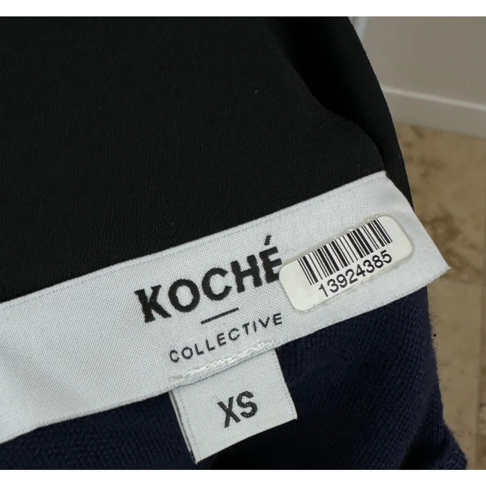 Koche Collective Knit Polo Top Pleated Peplum Navy Fitted Cinched Waist XS - Image 10