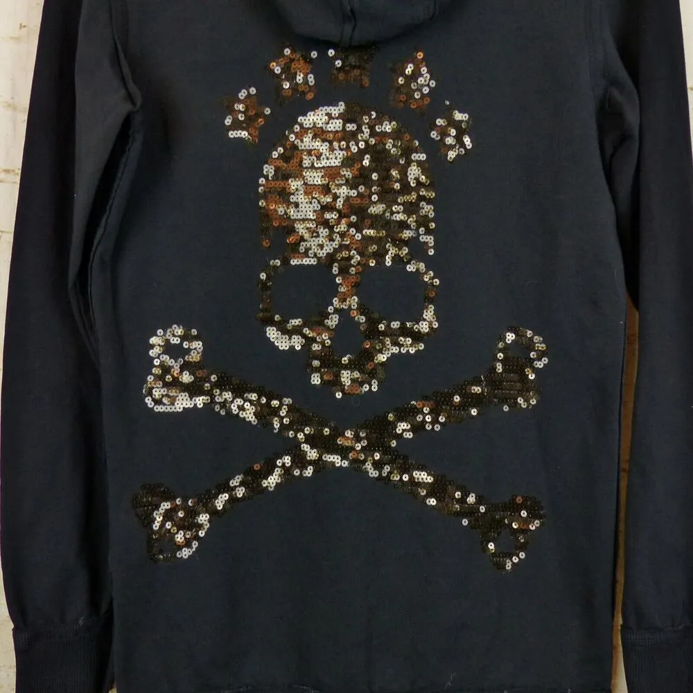 Bad Spirit Massimo Sabbadin Skull Hoodie Womens L Black Crossbones Sequins Italy Size L - Image 11