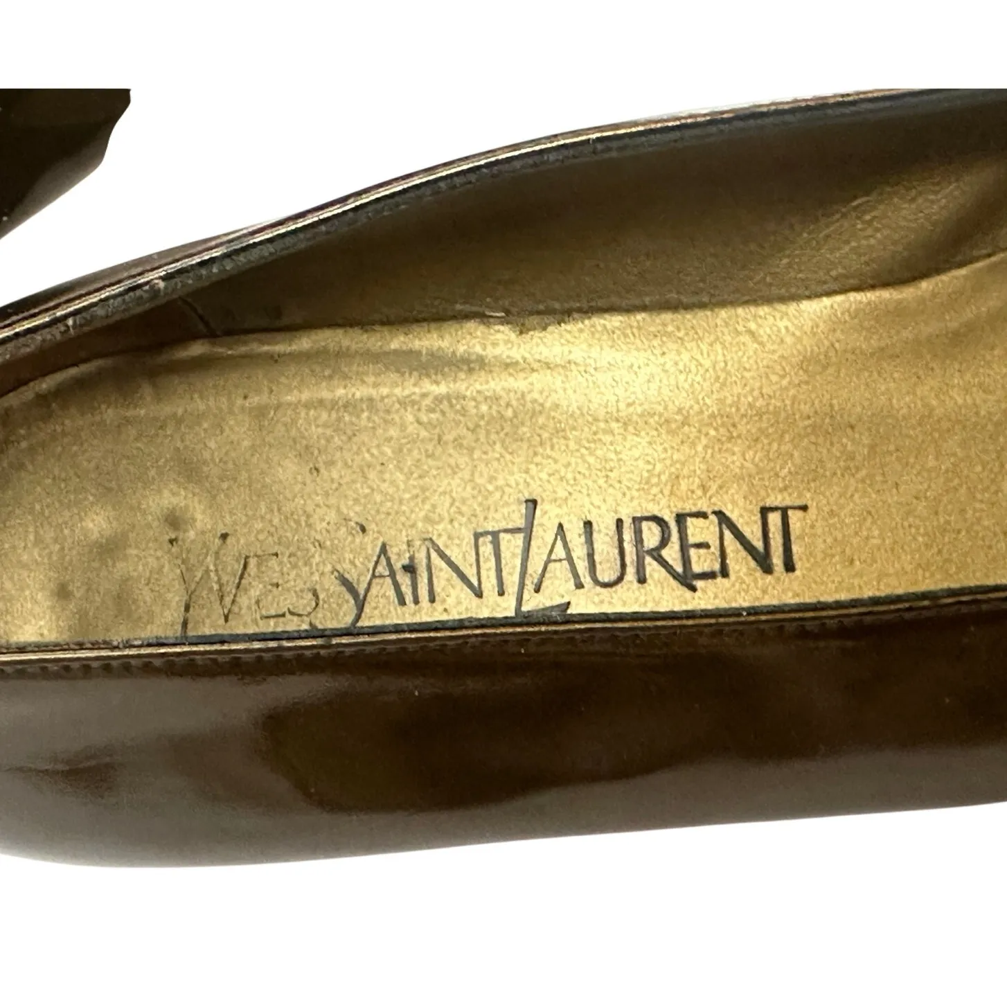 YSL Block Heel Vintage Olive Green Patent Leather Yves Saint Laurent Size 8.5 - Image 2